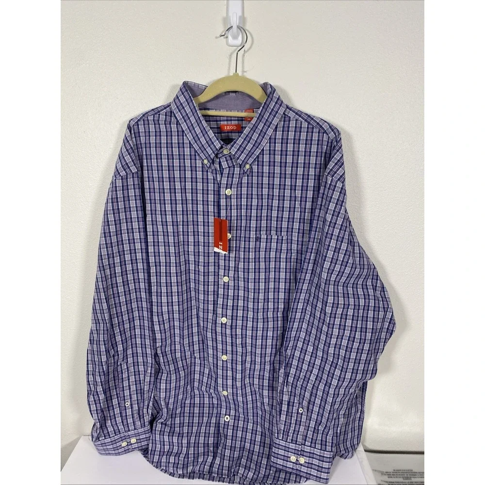 IZOD  Plaid LS Button up Shirt size 2XL Cotton Purple NWT‎ F1